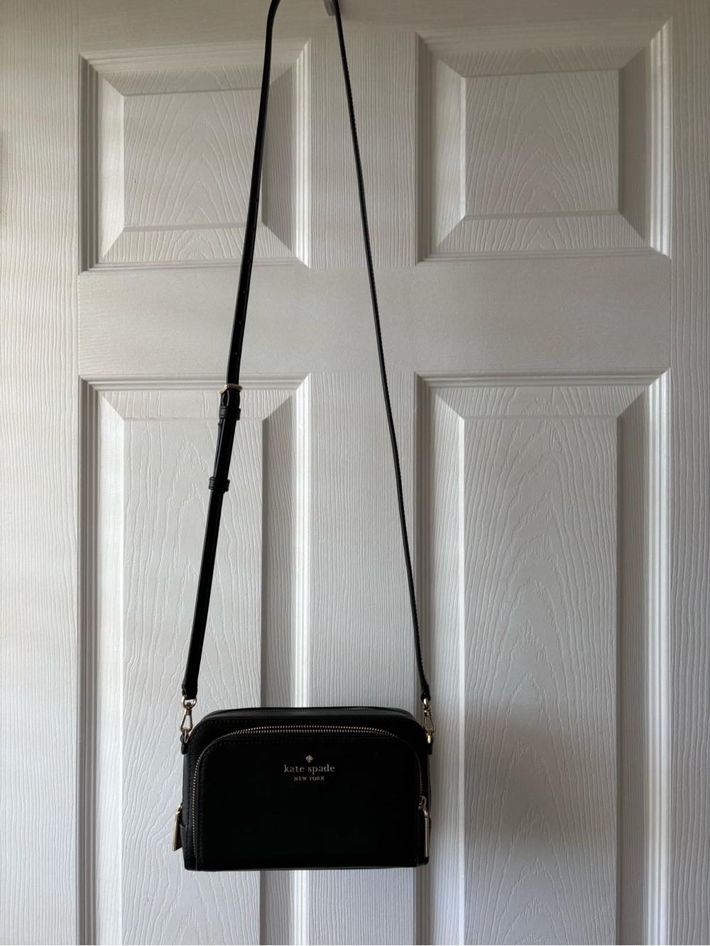 kate spade Black Leather Crossbody Camera Bag with Gold Hardware